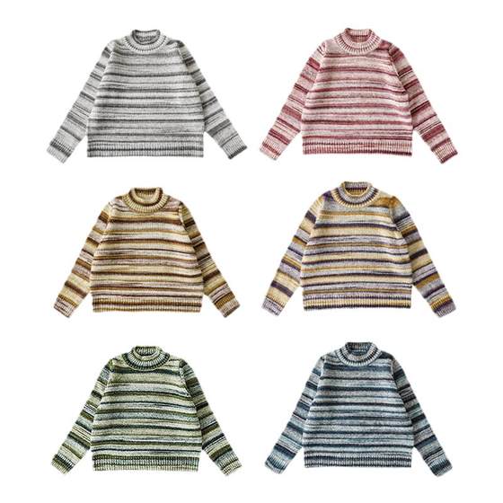 Young boys' semi-turtleneck, straight shoulder loose gradient striped sweater for winter new children's fashionable thick knitted sweater
Young boys' semi-turtleneck, straight shoulder loose gradient striped sweater for winter new children's fashionable thick knitted sweater