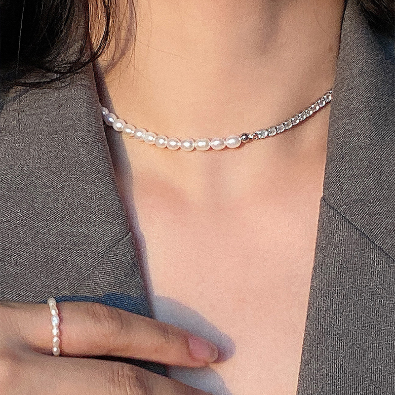 STANDii手作 不对称项链高品质感真珍珠锆石欧美choker