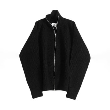 MARGIELA style high collar double zipper Margiela warm wool cardigan sweater knitted jacket for men in spring and autumn