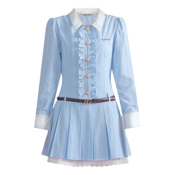 fragileheart fragile ຮ້ານຫວານ preppy ສີຟ້າ striped shirt dress dress ວັນເດືອນປີເກີດຝຣັ່ງ