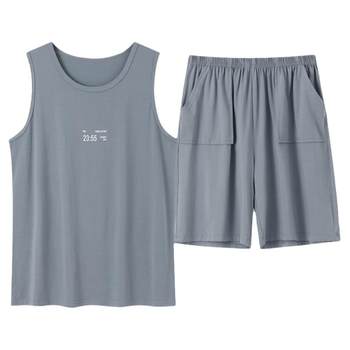 Men's Pyjamas Men's Summer Cotton Silk Style Summer 2024 New Vest Sleeveless suits Teenagers Loose Home Clothing