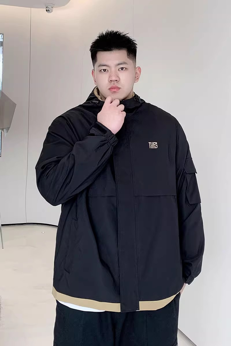 VHITOSUN维特沃森大码男装连帽冲锋衣胖子加肥加大宽松夹克外套秋