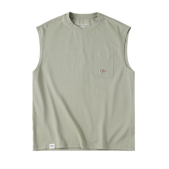 Tu Xiansen summer ແບບພື້ນຖານ breathable ແລະເຢັນ pocket pocket embroidered sleeveless vest ຜູ້ຊາຍຕະຫຼອດຄໍກິລາ sweat vest ເສື້ອທີເຊີດ
