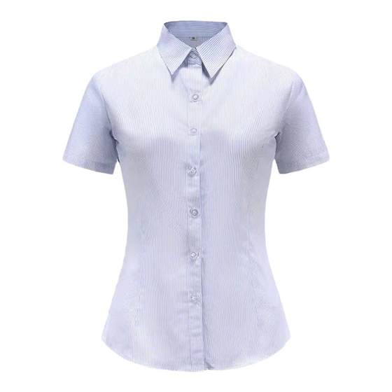 New female blue striped shirt lapel short -sleeved dark buckle to prevent the light of the blue strip of the blue strip professional cotton large size long sleeve New female blue striped shirt lapel short -sleeved dark buckle to prevent the light of the blue strip of the blue strip professional cotton large size long sleeve