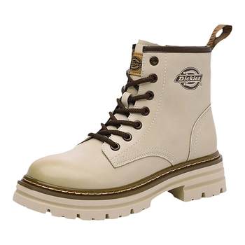 Dickies boots ຂອງແມ່ຍິງໃນພາກຮຽນ spring ແລະດູໃບໄມ້ລົ່ນ Martin ເກີບ sole ຫນາເພື່ອເພີ່ມຄວາມສູງແລະ slimming ແບບມີກິ່ນຫອມຂະຫນາດນ້ອຍ slimming ເກີບສັ້ນເກີບກາງແຈ້ງເກີບບາດເຈັບແລະສໍາລັບແມ່ຍິງ