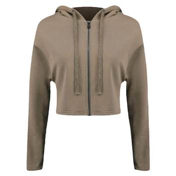 Aria Leisure Short Sports Casual Jacket Women's Loose Zipper Hooded Sweatshirt Long Sleeve Fitness Top