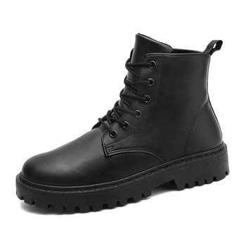 ຫນັງແທ້ Martin boots ຜູ້ຊາຍສູງກາງ-top trendy shoes workwear motor soft leather winter plus velvet men's shoes thick soles 2023