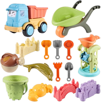 Childrens beach toy car baby playing in the water sand digging tool sand shovel child playing with sand at the beach hourglass bucket set