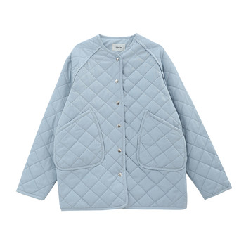 Acestudios aqua blue diamond coat cotton coat women's loose design 2023 ດູໃບໄມ້ລົ່ນແລະລະດູຫນາວ ແນວໂນ້ມເສື້ອຄຸມຝ້າຍແສງສະຫວ່າງ