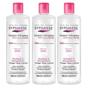 BYPHASSE Makeup Remover 500ml*3 Bottles Eye and Lip Cleansing Eyes, Lip and Face Gentle Makeup Remover