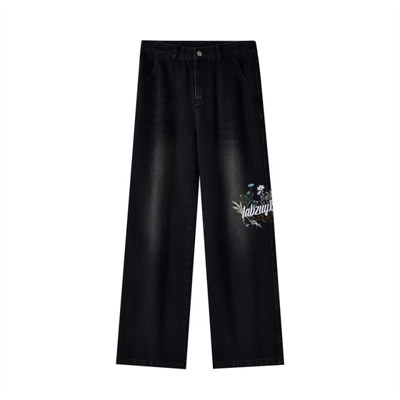 lemanism design sense flower embroidered jeans men's 2025 spring couple straight pants casual trousers lemanism design sense flower embroidered jeans men's 2025 spring couple straight pants casual trousers