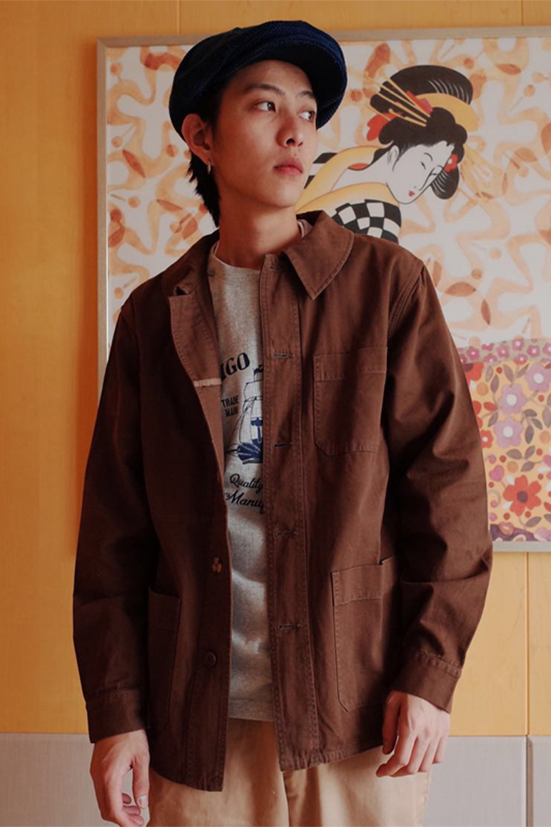 IndigoWhale 复古荷叶领经典剪裁法式工装French chore jacket
