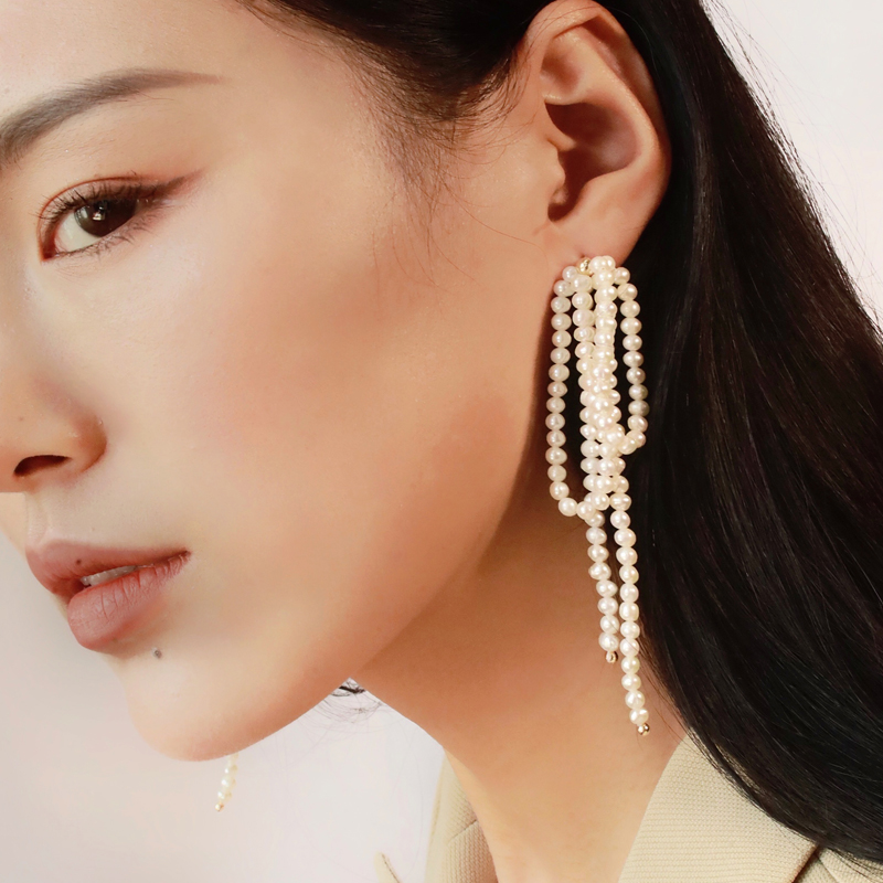 Two.L.Liu 天然淡水珍珠耳环女气质流苏2023新款高级超仙耳夹耳饰