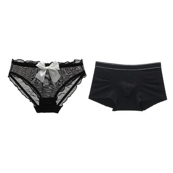 Six Rabbits Chinese Valentine's Day Pure Desire Mesh Couple Panties Men and Women's Sexy Lace Cotton Bottom Crotch Sexy Shorts Atmosphere Shorts