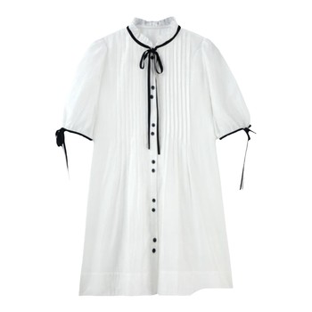 Basic House/Baijiahao Pressed Pleated Stand Collar Dress Women's 2024 New Sweet Clear Shirt Skirt