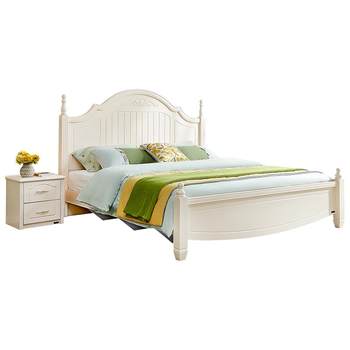 Quanyou Home American high box storage double bed solid wood bed leg master bedroom 1.8 ແມັດ ຕຽງນອນຂະຫນາດໃຫຍ່ 120613