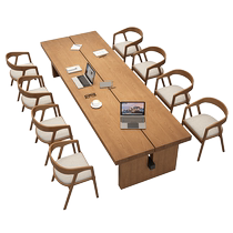 Solid wood conference table long table office desk log negotiation table large workbench modern simple long table and chair combination