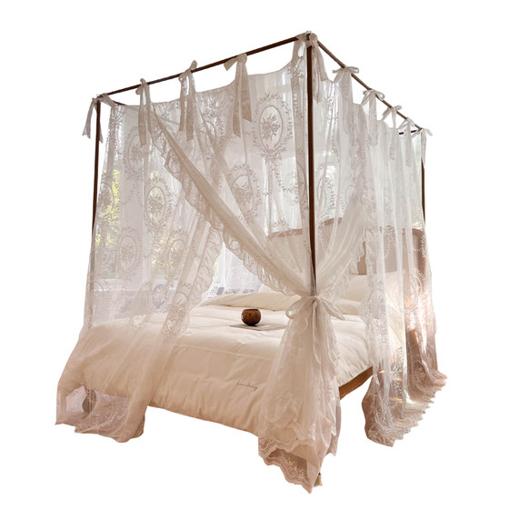 2025 new high-end French lace mosquito net household three-door 1.8m light luxury princess style bed curtain floor-standing bracket 2025 new high-end French lace mosquito net household three-door 1.8m light luxury princess style bed curtain floor-standing bracket
