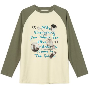 ສະບາຍດີ Canon original letter fun printed raglan t-shirt for women autumn and winter new loose-sleeve top-sleeve tshirt