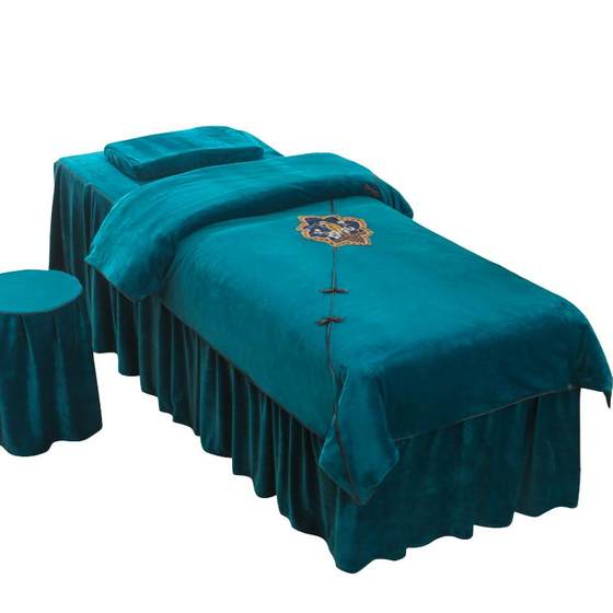 Beauty bed cover four pieces of light luxury, thick solid color crystal velvet coral velvet simple bed cover, autumn and winter massage bed cover Beauty bed cover four pieces of light luxury, thick solid color crystal velvet coral velvet simple bed cover, autumn and winter massage bed cover