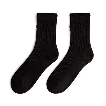 Madden workwear American casual ripped knitted mid-calf socks vertical stripes breathable sweat-absorbent combed cotton socks long socks for men and women