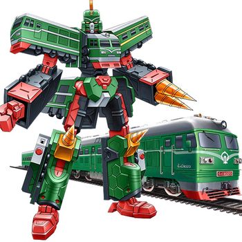 ລົດໄຟ Superman Revival Green Leather Train Transformation Robot Toy Boy Green Prophet Old Car Model Children