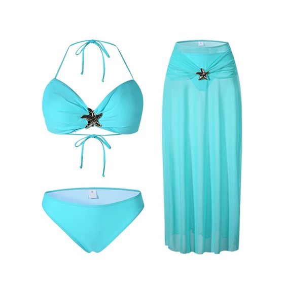 Island vacation style white lake blue split bikini niche high-end sexy slim long skirt swimsuit
Island vacation style white lake blue split bikini niche high-end sexy slim long skirt swimsuit