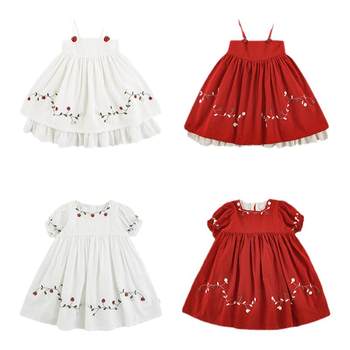 ໜຸ່ມສາວ Lolita Princess Series 2024 Summer Strawberry Embroidered Logo Dress Hat Protection Lace-Up Sun Protection
