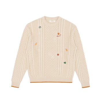 Mostwantedlab plant embroidery ຫນາ hemp ດອກ sweater ຫນັກ sweater ຜູ້ຊາຍດູໃບໄມ້ລົ່ນແລະລະດູຫນາວຮອບຄໍ pullover sweater ແມ່ຍິງລະດູຫນາວ