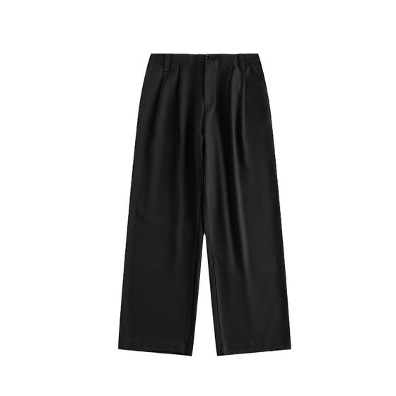 WM spring and summer retro double fold draped high-quality casual trousers men's trendy brand basic straight black trousers WM spring and summer retro double fold draped high-quality casual trousers men's trendy brand basic straight black trousers