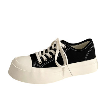 ເກີບຜ້າໃບສຳລັບຜູ້ຍິງ,ໜ້າຮັກ,ສະໄຕລ໌ຍີ່ປຸ່ນ,ເກີບໜັງໜາ,ອະເນກປະສົງ,ຂີ້ຮ້າຍ,ເກີບຕຳ່ຫົວໃຫຍ່, ins trendy retro round-toe white shoes