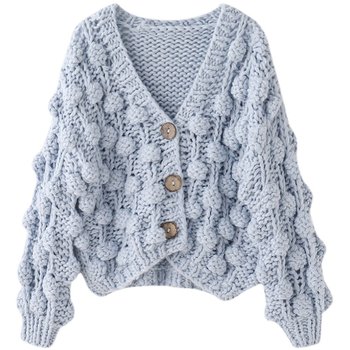 ມີຢູ່ໃນສະຕັອກດູໃບໄມ້ລົ່ນແລະລະດູຫນາວໄມ້ຫນາ stitch sweater jacket lazy style crochet ສັ້ນ casual top versatile ອົບອຸ່ນ cardigan