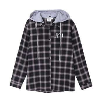 YUZI fish roe top plaid shirt plus size of women's autumn fat minh girl looks thin and cover the flesh 200 pounds hooded casual