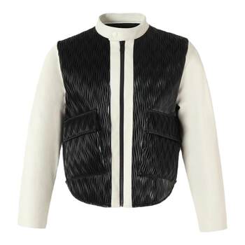 YADcrew Yadru water ripple texture black and white contrast leather jacket men's American Cleanfit jacket