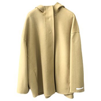 Dalian Dongyue ເສື້ອຢືດມືສອງດ້ານ cashmere ເສື້ອຄຸມສັ້ນຂອງແມ່ຍິງ hooded ປຸ່ມປົກປິດ 23 ລະດູຫນາວໃຫມ່ເປືອກຫຸ້ມນອກ woolen