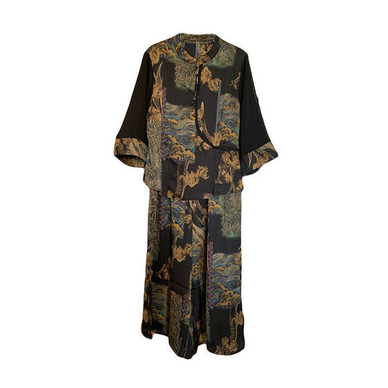 Middle-aged and elderly mothers silk suit for summer new ethnic style printed cheongsam shirt tops trousers to make them look slimming two-piece set
Middle-aged and elderly mothers silk suit for summer new ethnic style printed cheongsam shirt tops trousers to make them look slimming two-piece set