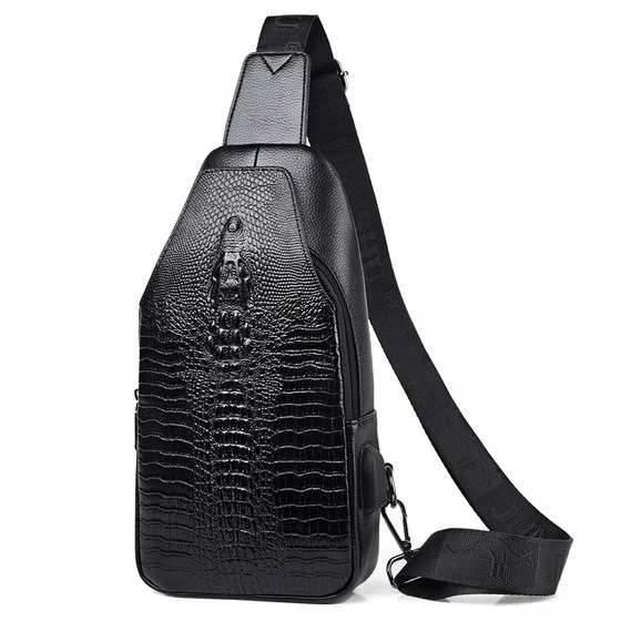 Chest bag men's shoulder bag messenger bag shoulder bag, crocodile patterns soft leather black leather backpack men's tide bag casual Korean version Chest bag men's shoulder bag messenger bag shoulder bag, crocodile patterns soft leather black leather backpack men's tide bag casual Korean version