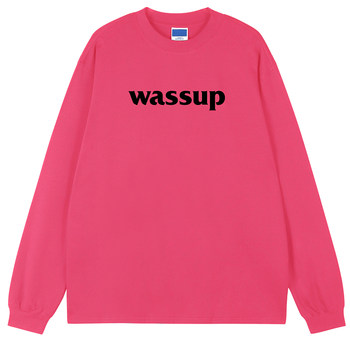 WASSUP ຍີ່ຫໍ້ trendy ສີຂາວສີດໍາແຂນຍາວທີ່ມີທ່າອ່ຽງລະດັບຊາດພິມ T-shirt ເສື້ອຢືດລຸ່ມຂອງອາເມລິກາເທິງຄໍຮອບຄູ່ຊາຍແລະຍິງ