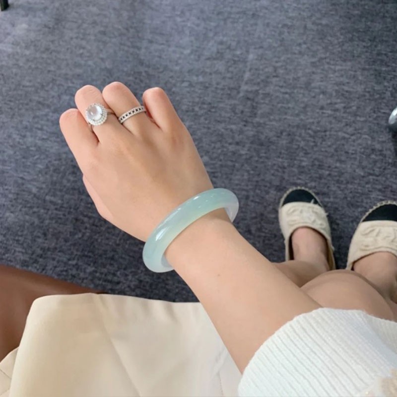 天然翡翠手镯缅甸翡翠玉镯子女款冰种飘花半山水玉镯正品送礼妈妈
