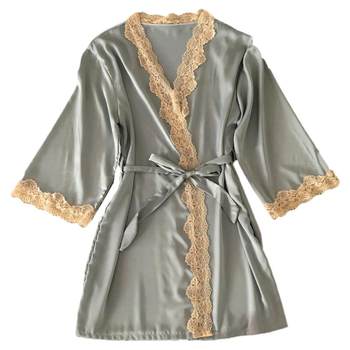 Nightgown ສໍາລັບແມ່ຍິງໃຫມ່ບາງໆ summer ice silk ສະເຫຼີມສະຫຼອງອິນເຕີເນັດສະເຫຼີມສະຫຼອງແບບດຽວກັນ sexy hanfu chiffon outer robe lace silk dressing gown