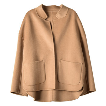 Zaixi Pure Wool Jacket Double-sided Wool Jacket ຂອງແມ່ຍິງດູໃບໄມ້ລົ່ນແລະລະດູຫນາວແບບສັ້ນ Loose Casual Stand-up Collar Double-sided Wool Top