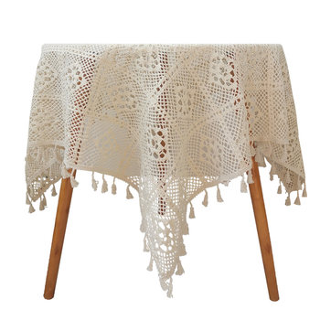 American retro hollow tablecloth ສີຂາວ pastoral ສີ່ຫລ່ຽມ tablecloth ຕາຕະລາງກາເຟຕະຫຼອດຕາຕະລາງ in tablecloth photo