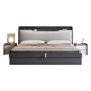 ຕຽງນອນທີ່ທັນສະ ໄໝ ແລະງ່າຍດາຍ ຫ້ອງນອນໃຫຍ່ 2 ແມັດ ຕຽງຄູ່ທີ່ມີໂຄມໄຟ luminous ຊັ້ນສູງກ່ອງເກັບມ້ຽນ 1.8 ແມັດ drawer storage bed wedding bed