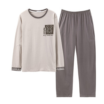 ພາກຮຽນ spring and Autumn Youth Pajamas Men's 2024 New Autumn Boys Junior High School Students Children's Long-Sleeved Pure Cotton Older Children's Home Clothing