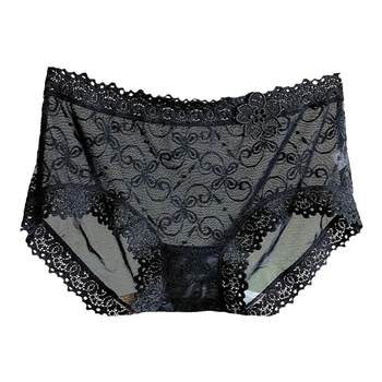 Caitian underwear women's lace mesh pants ice silk mid-waist graphene pure cotton crotch sexy transparent women's boxer shorts
