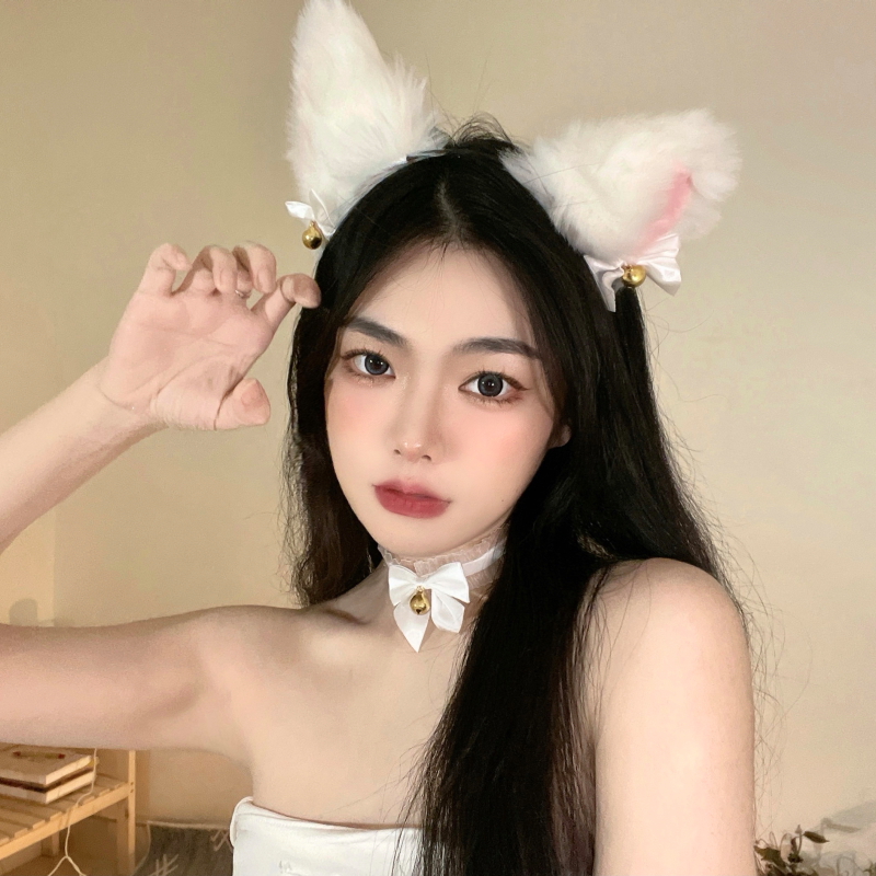 (发箍+项圈)猫耳朵发夹女猫咪兔子头箍头饰圣诞节装饰万圣节发饰