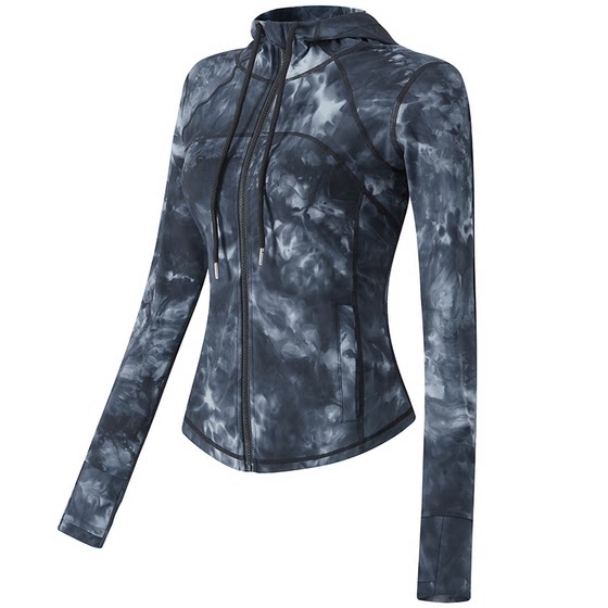 Fitness girls tie-dye hooded sports jacket tight slim yoga suit running jacket top new long sleeves Fitness girls tie-dye hooded sports jacket tight slim yoga suit running jacket top new long sleeves