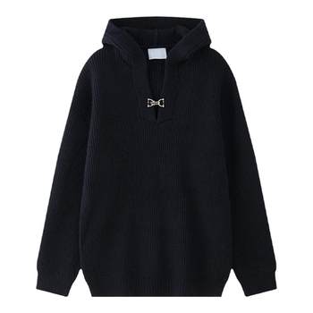 BOYUE silk jump metal buckle hooded pullover Japanese style Harajuku pullover oversize simple knitted sweater for men
