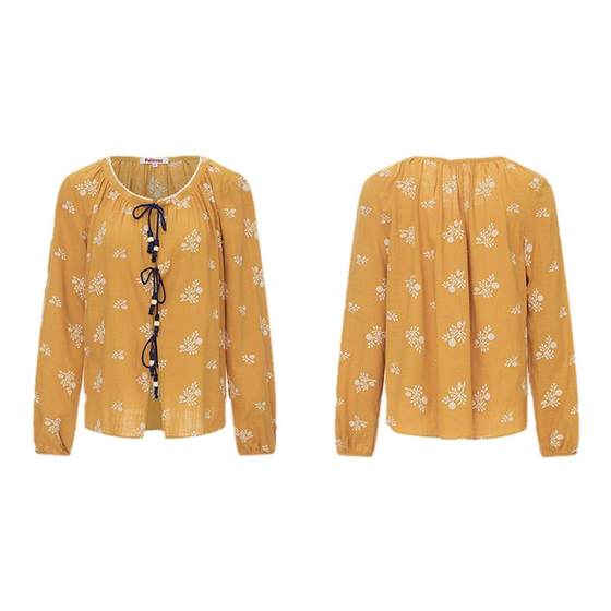 Palavas new product Jiang Yiyi same turmeric sunset lace-up top lazy vacation long-sleeved sunscreen shirt original Palavas new product Jiang Yiyi same turmeric sunset lace-up top lazy vacation long-sleeved sunscreen shirt original