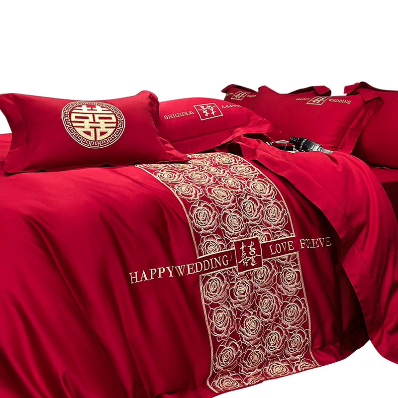 Chinese style dragon and phoenix embroidery big red wedding four-piece set wedding dowry six-piece bed sheet quilt cover bedding
Chinese style dragon and phoenix embroidery big red wedding four-piece set wedding dowry six-piece bed sheet quilt cover bedding